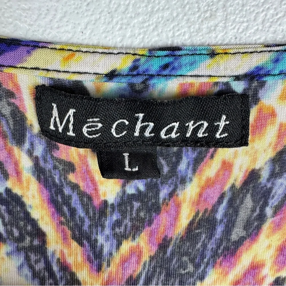 Mechant Dress Womens L Large Multicolor Zig Zag 3/4 Sleeves‎ Stretch Knee Length